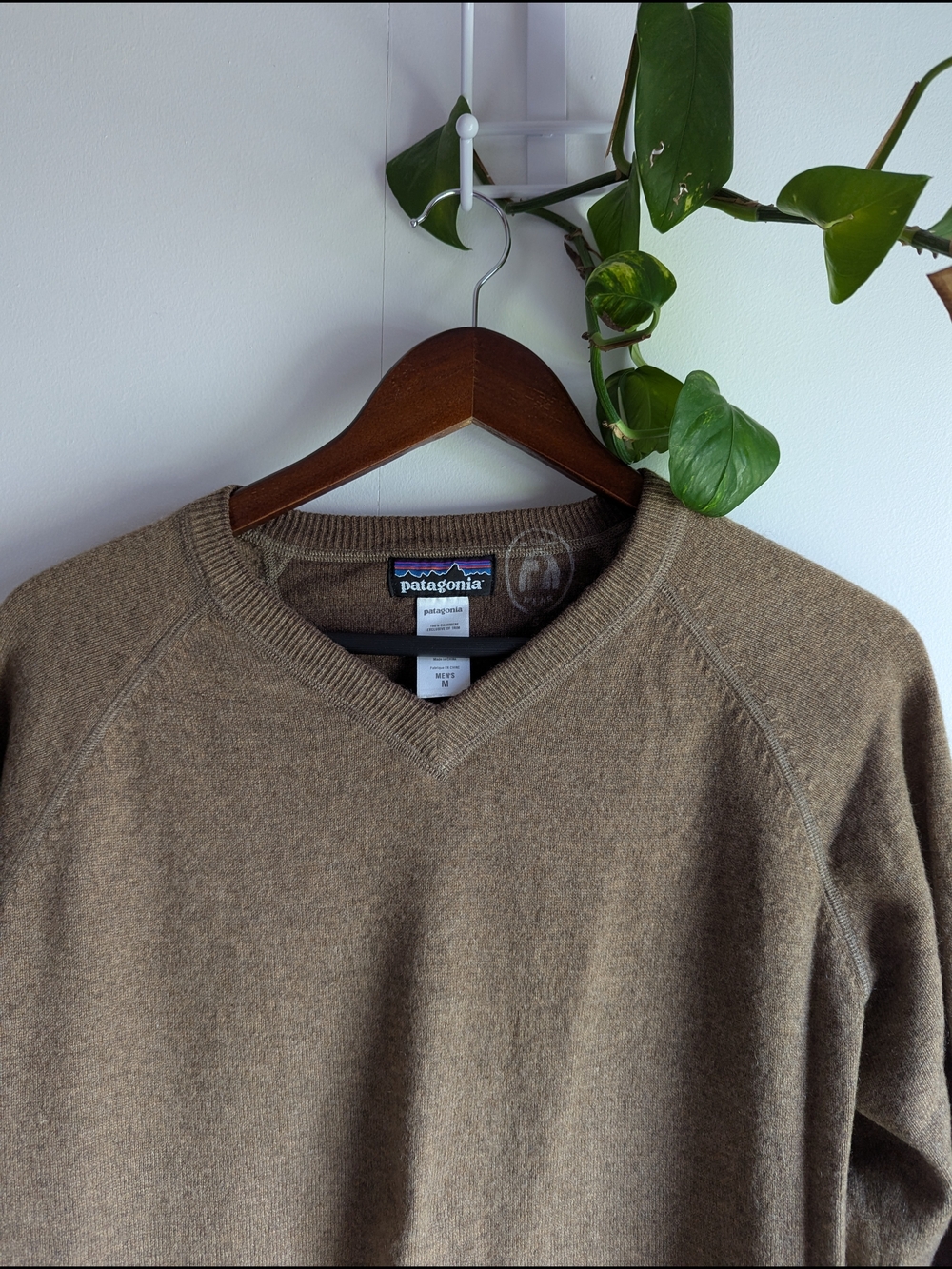 Patagonia Men's Taupe Cashmere V-Neck Sweater